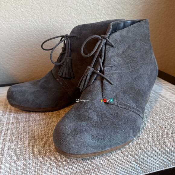 Dr. Scholl's Shoes - Dr. Scholl's Dakota Gray Microsuede Tasseled Wedge Ankle Boots